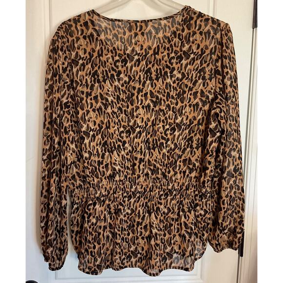 Miss Tina Animal Print Ruffled Long Sleeve Work/Party Semi Sheer Top Plus 2X - Picture 5 of 9